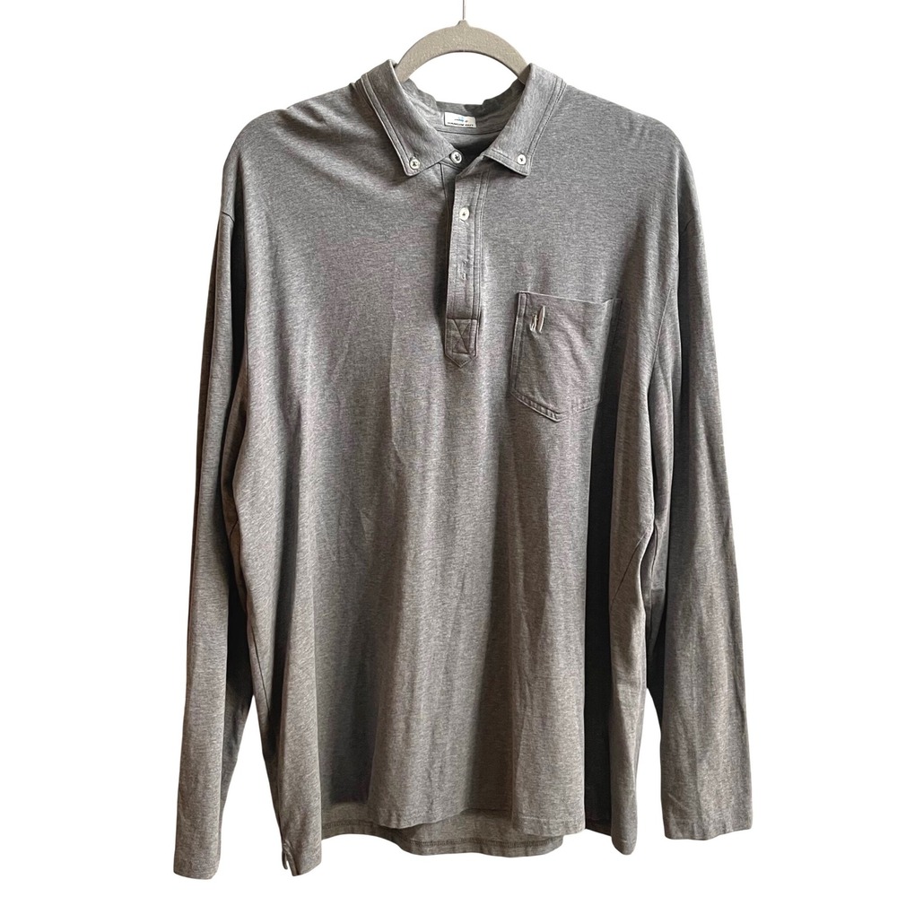 Johnnie-O Polo Shirt Mens XL Grey Hangin‎ Out Long Sleeve Cotton Stretch Preppy